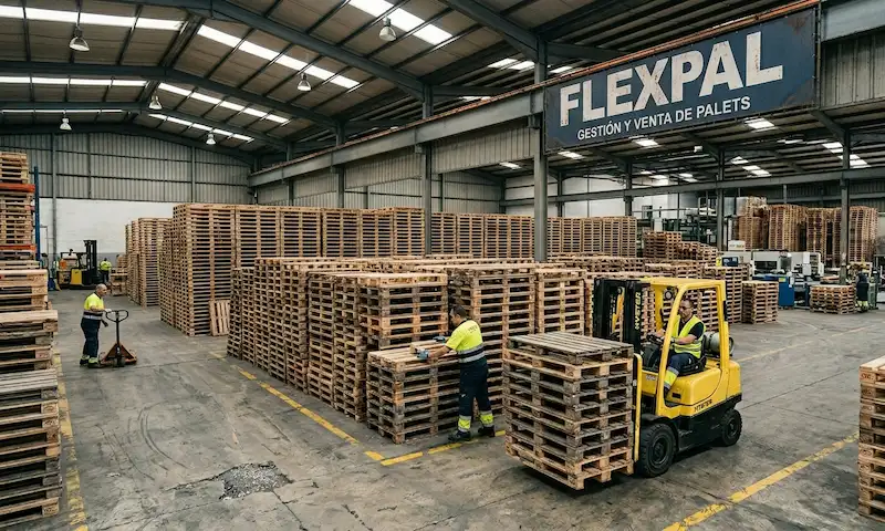 Almacén de Flexpal con stock de europalets usados clasificados por grado A, B y C — Cataluña